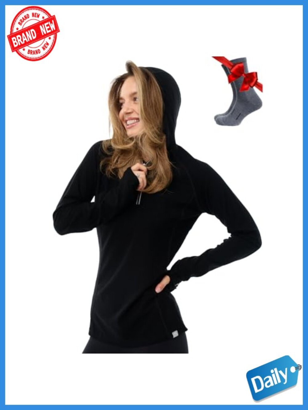 Merino Wool Half Zip Hoodie - Slim Fit Base Layer Thermal Long Sleeve